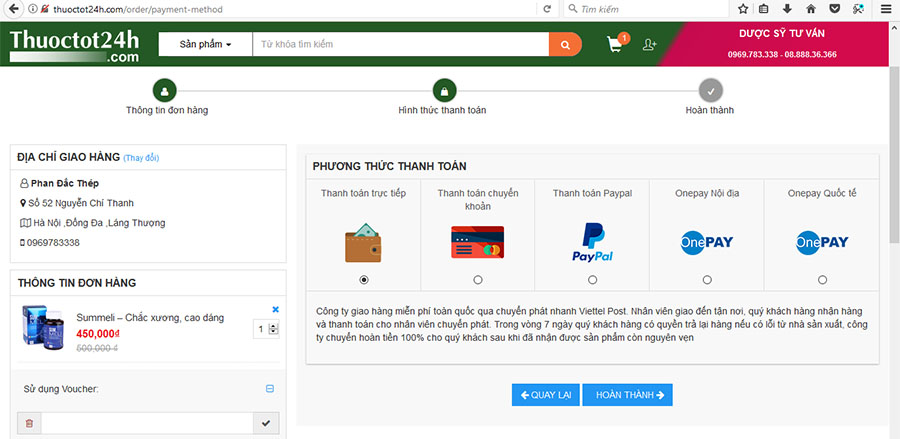 lựa chọn phương thức thanh toán đơn hàng